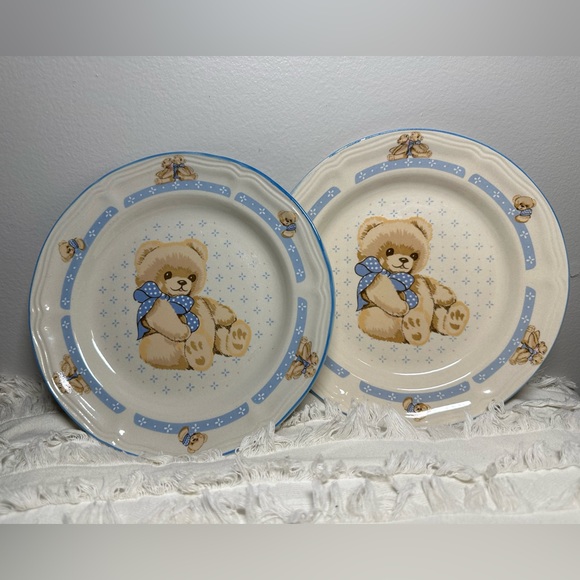 Antique/Vintage Tienshan Stoneware Teddy Bear Dish Set (2 cups 2 plates 2 bowls) - Picture 8 of 9